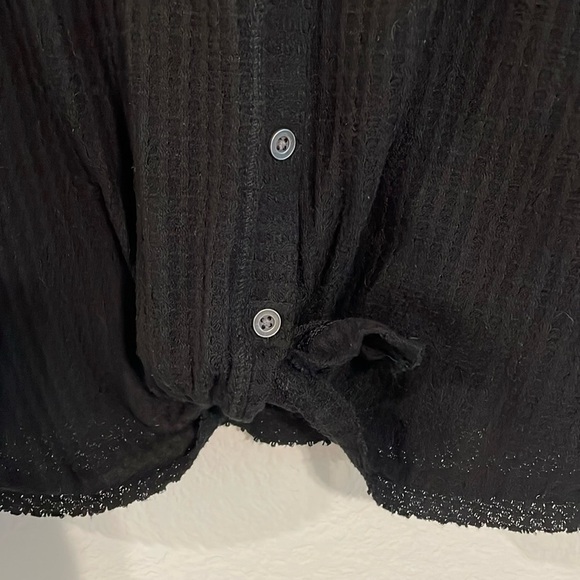 Mudd Women Button Front Shirt Large Black Y2K Retro Waffle Knit Cotton Comfy - Picture 5 of 11